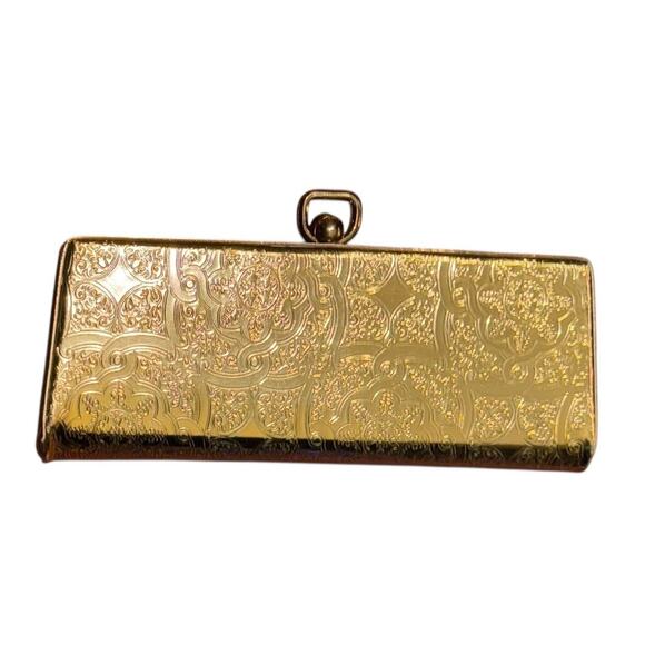 Vintage Gold Tone Floral Etched Metal Vanity Trinket Case Lined Formal Dinner - Picture 6 of 7